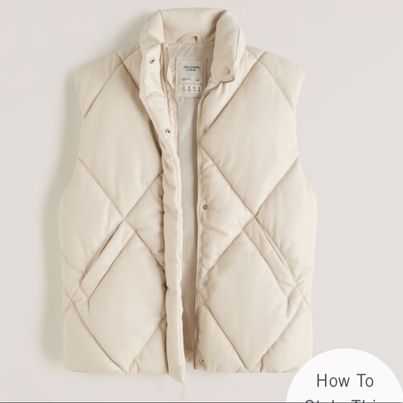 Jackets & Blazers - ABERCROMBIE AND FITCH Oversized Vegan Leather Quilted Vest CREAM COLOR -NWT